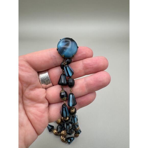 Vintage West Germany Two Strand Gold and Blue Bead Necklace - Picture 11 of 13